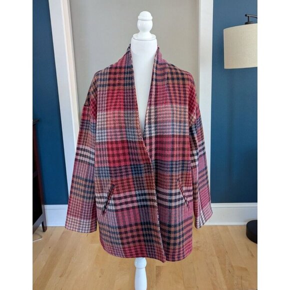 Rachel Zoe Pink Tweed Plaid Wool Blend Coat Size Large - Picture 1 of 12